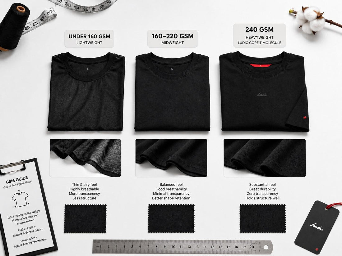 Comparison of lightweight midweight and heavyweight T-shirt fabric