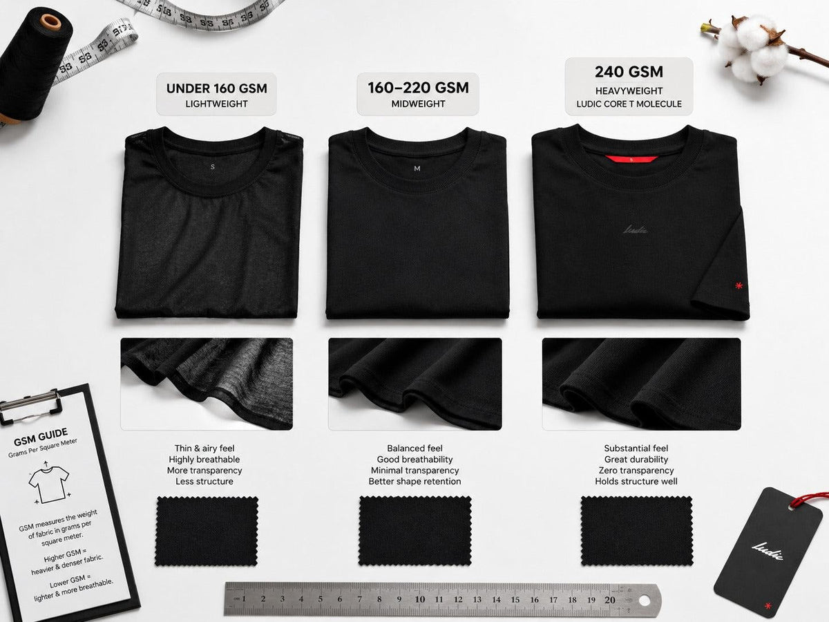 Comparison of lightweight midweight and heavyweight T-shirt fabric