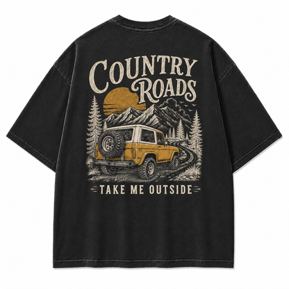 Country Roads Take Me Outside Off-Road Washed Graphic T-Shirt