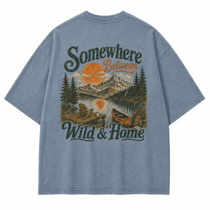 Somewhere Between Wild & Home Lake Canoe Washed Graphic T-Shirt