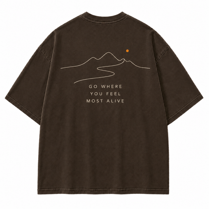 Go Where You Feel Most Alive Minimal Mountain Washed Graphic T-Shirt