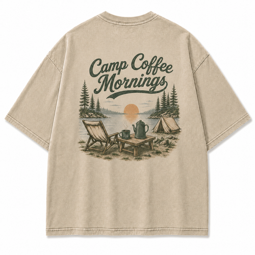 Lakeside Coffee Washed Print T-shirt