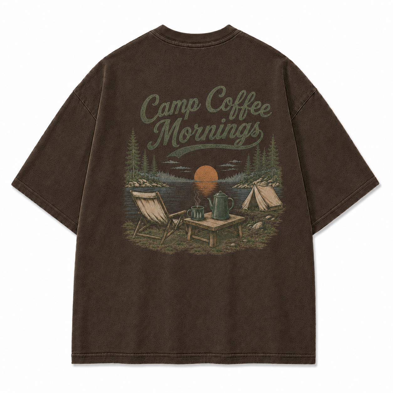 Lakeside Coffee Washed Print T-shirt