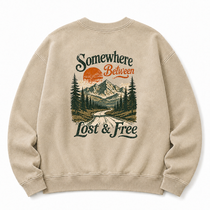 Somewhere Between Lost & Free Washed Back Graphic Sweatshirt