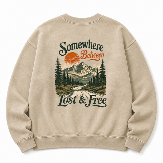 Somewhere Between Lost & Free Washed Back Graphic Sweatshirt