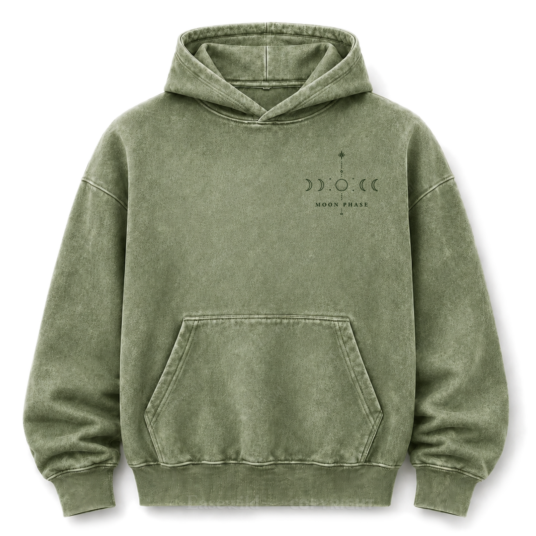 Hoodie mit Mondphasen-Himmelsgrafik und Washed-Effekt