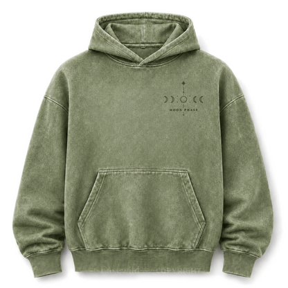 Hoodie mit Mondphasen-Himmelsgrafik und Washed-Effekt