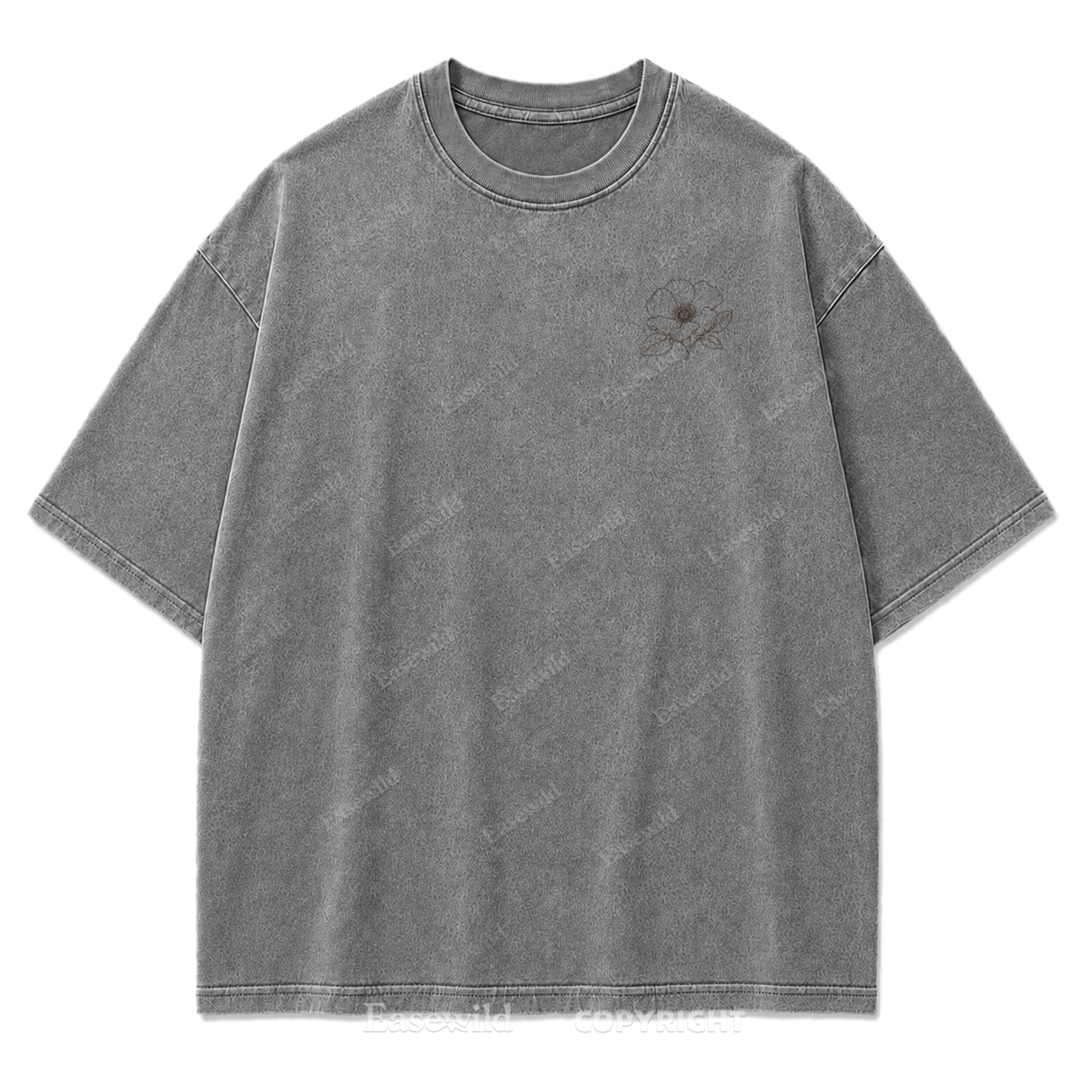 Blue Line Flower Washed Print T-Shirt