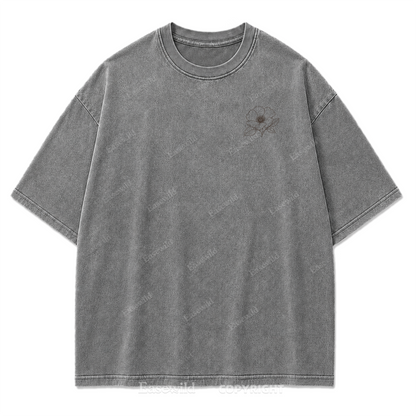 Blue Line Flower Washed Print T-Shirt