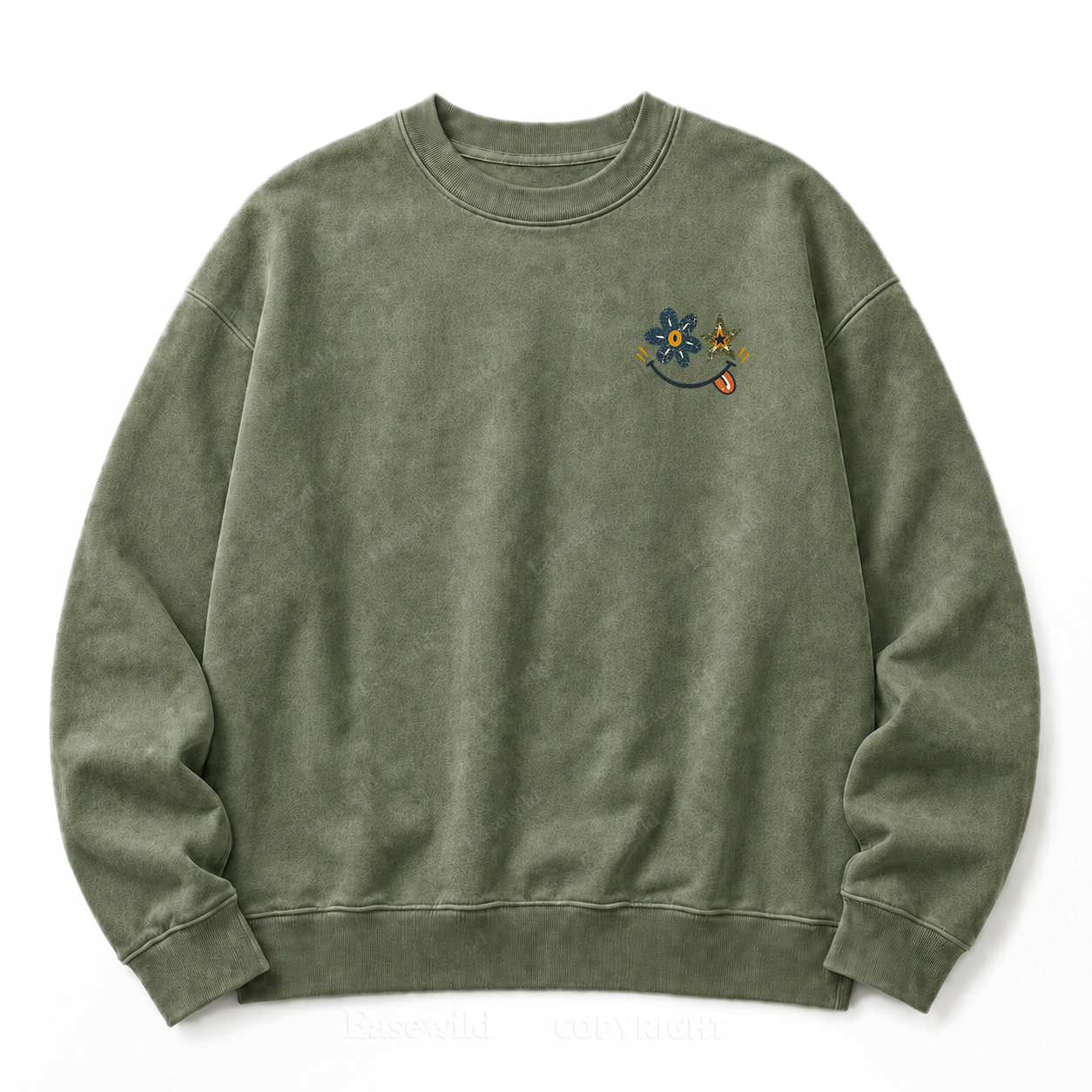 Retro Flower Star Smiley Washed Sweatshirt