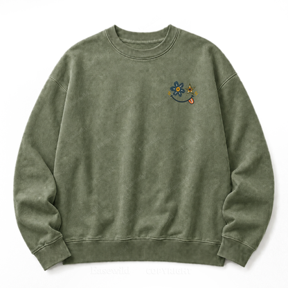 Retro Flower Star Smiley Washed Sweatshirt