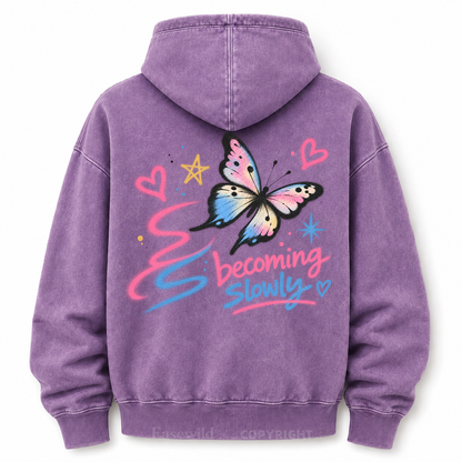 Becoming Slowly Butterfly Washed Graphic Hoodie