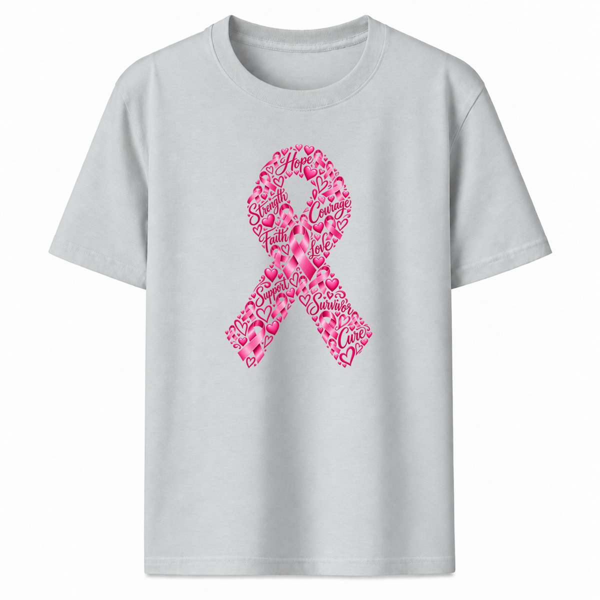 Pink Ribbon Hearts Graphic T-Shirt
