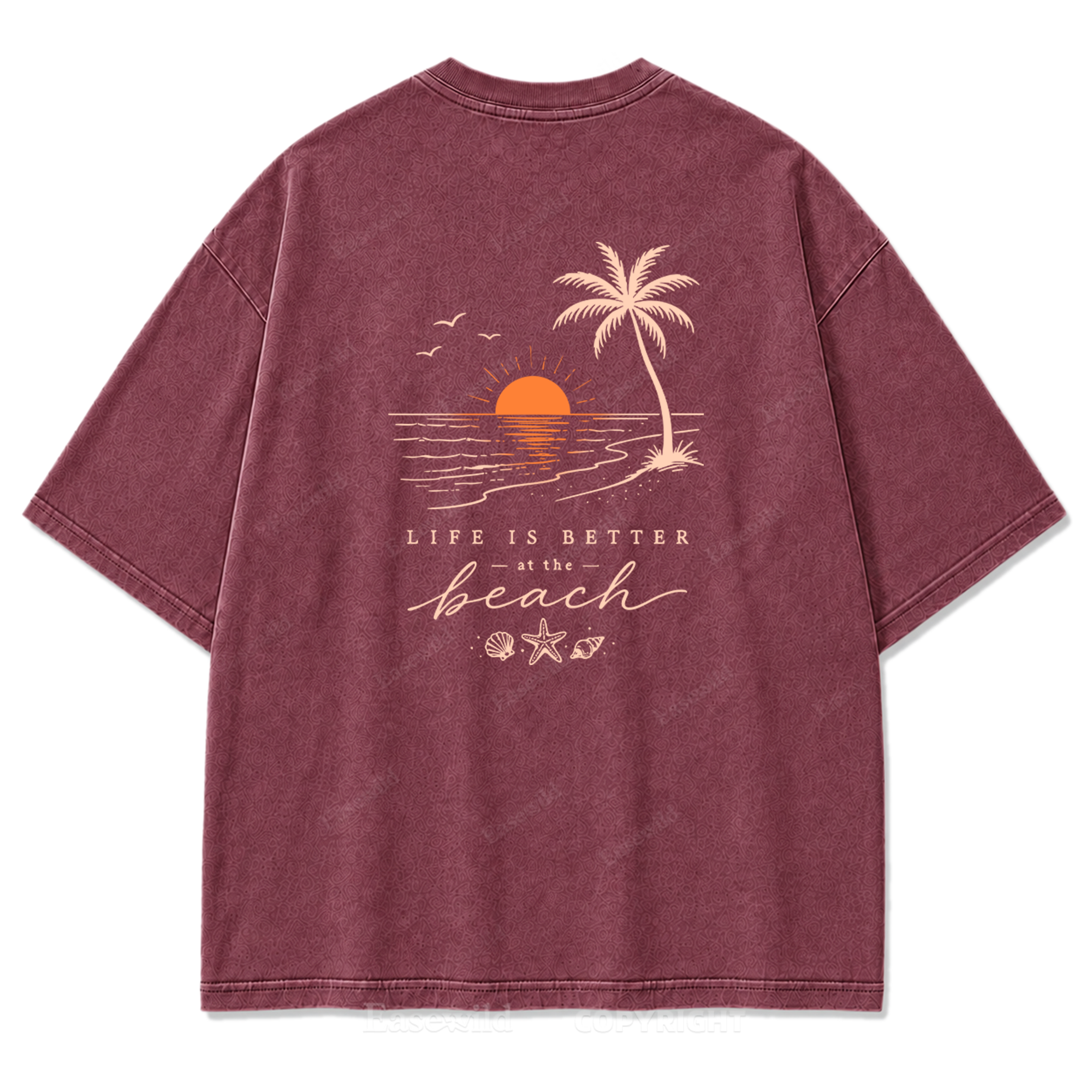 T-Shirt mit gewaschenem Aufdruck „Life Is Better at the Beach“
