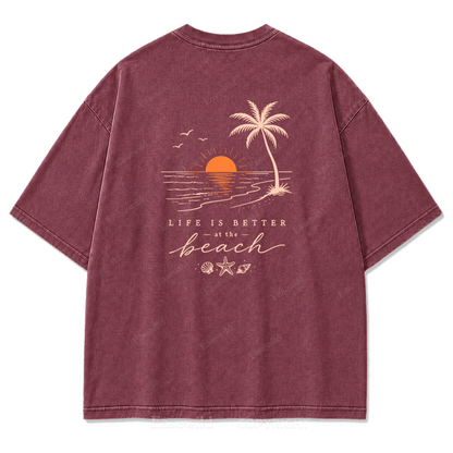 T-Shirt mit gewaschenem Aufdruck „Life Is Better at the Beach“