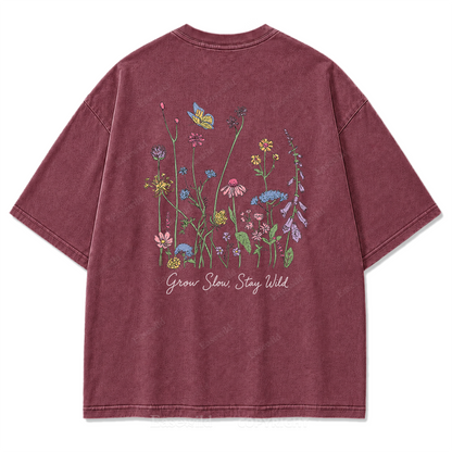 Grow Slow Stay Wild Wildflower Washed Print Tee