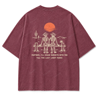 Cowboy-Skelett Used-Look T-Shirt