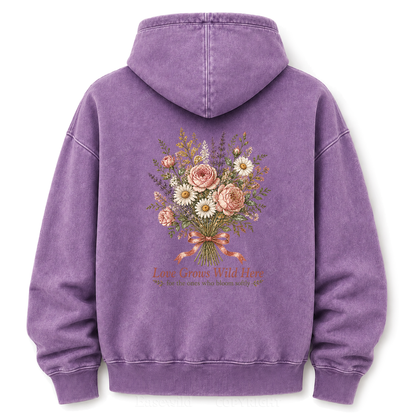 Love Grows Wild Here Vintage Floral Washed Graphic Hoodie