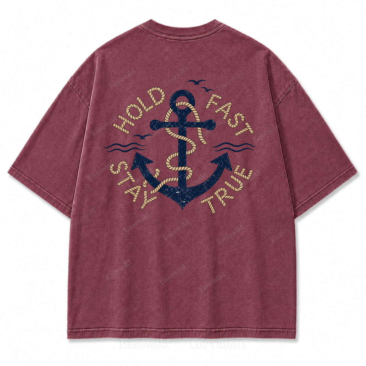 Hold Fast Stay True Nautical Anchor Washed Graphic Tee