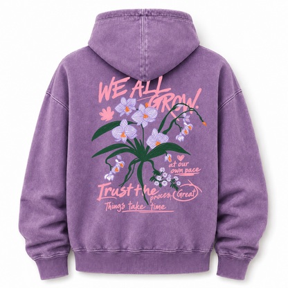 We All Grow Floral Botanical Washed Graphic Hoodie