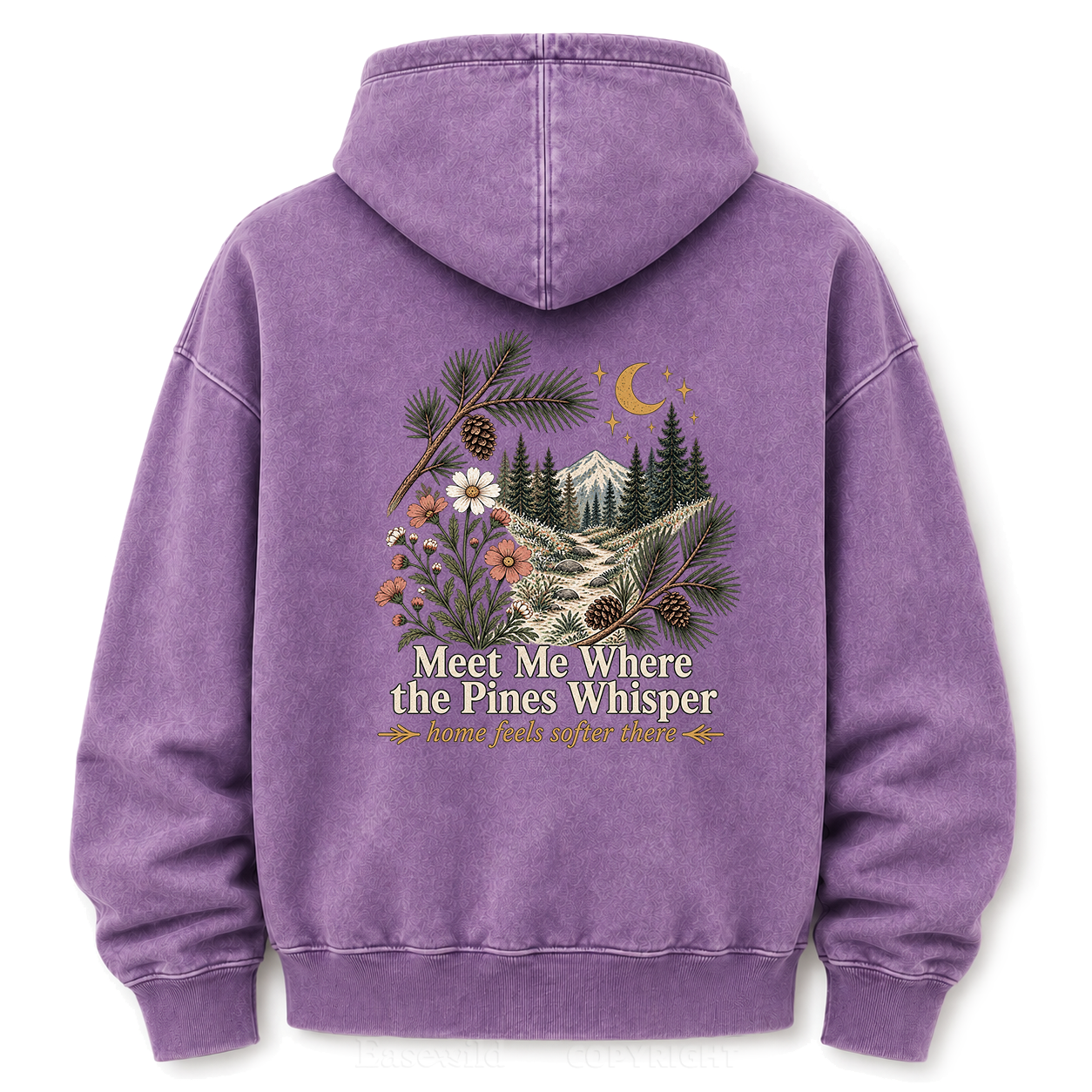 Meet Me Where the Pines Whisper Vintage Woodland Washed Graphic Hoodie