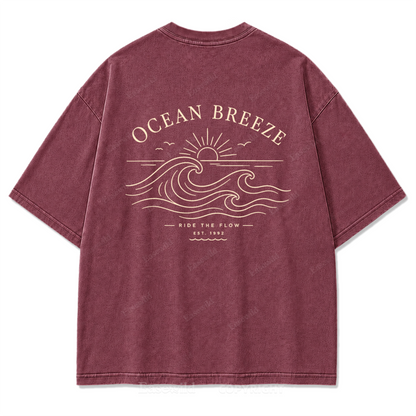 Ocean Breeze Ride The Flow Graphic Washed T-Shirt