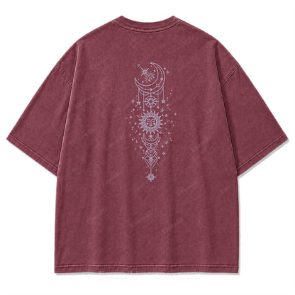 Himmlische Harmonie Sonne Mond Washed Print T-Shirt