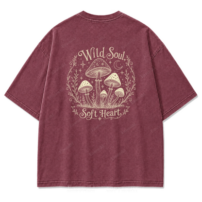 Wild Soul Soft Heart Mushroom Washed Print Tee