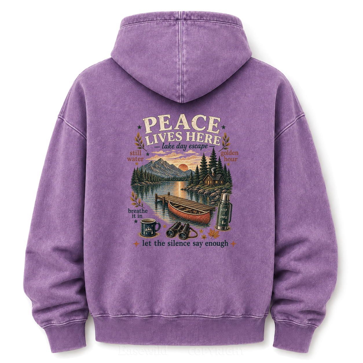 Peace Lives Here Lake Escape Washed Graphic Hoodie