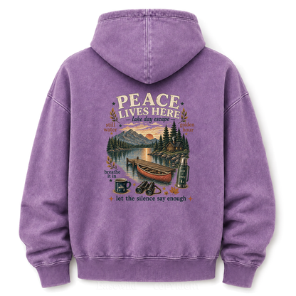Peace Lives Here Lake Escape Washed Graphic Hoodie
