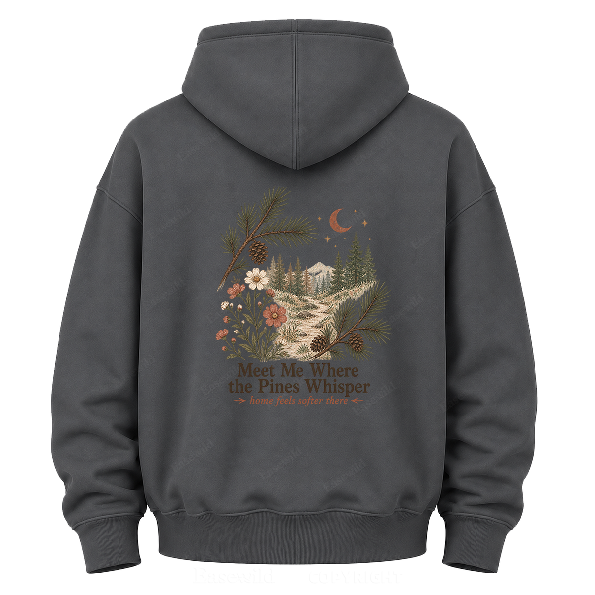 Meet Me Where the Pines Whisper Vintage Woodland Graphic Hoodie