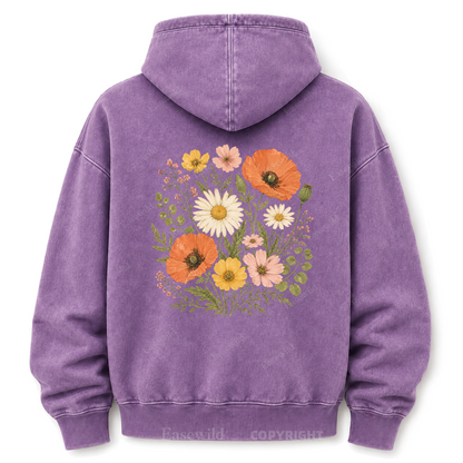 Wild Flower Minimal Floral Washed Graphic Hoodie