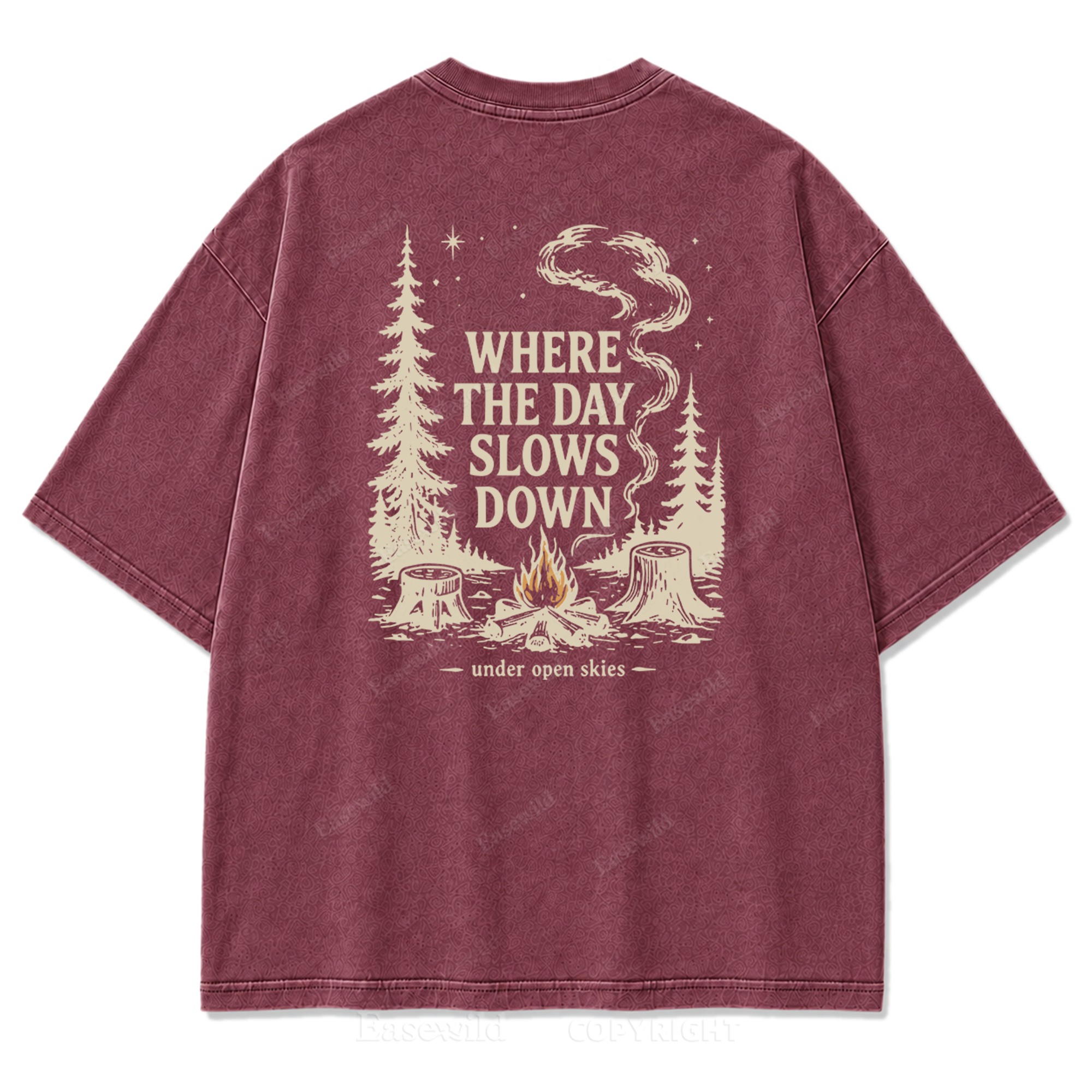 T-Shirt mit gewaschenem Aufdruck „Slow Day Open Skies“