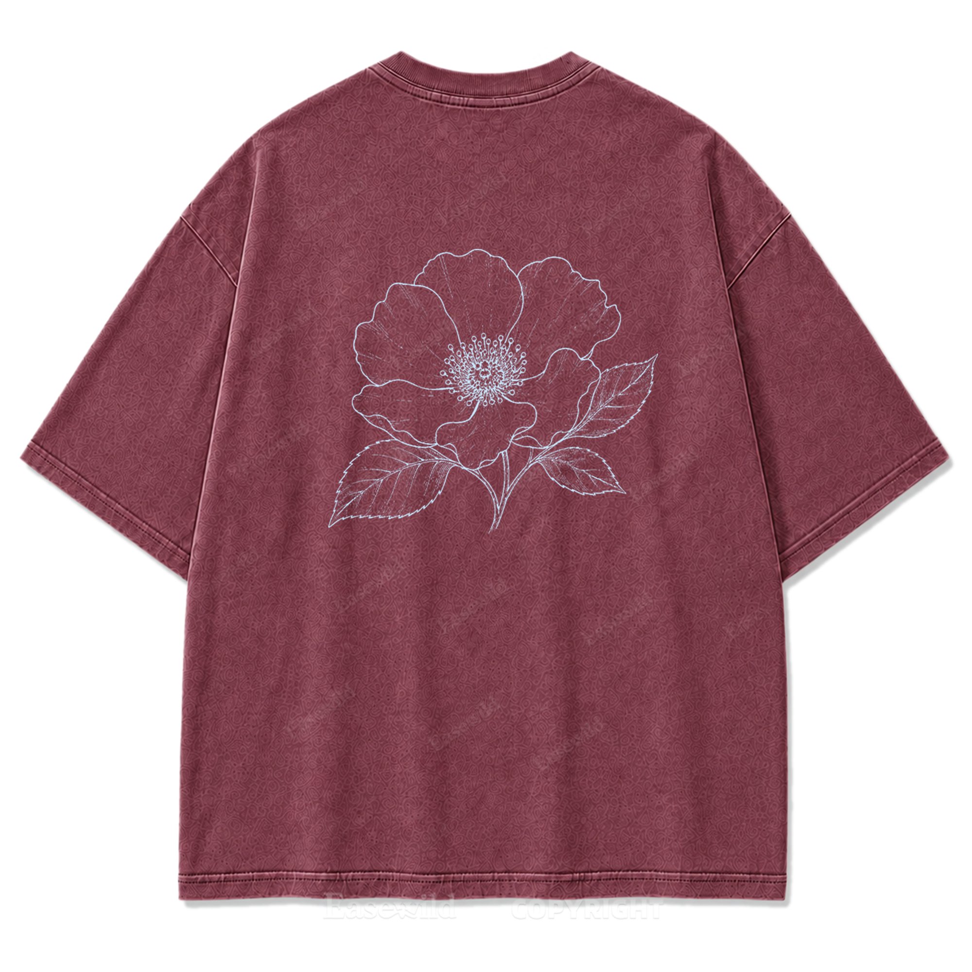 Blue Line Flower Washed Print T-Shirt