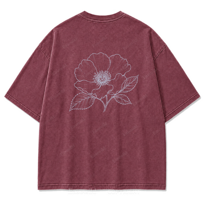 Blue Line Flower Washed Print T-Shirt