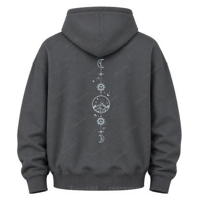 Celestial Mountain Sun & Moon Graphic Hoodie