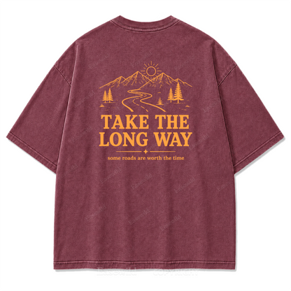Take the Long Way Mountain Washed Print Tee