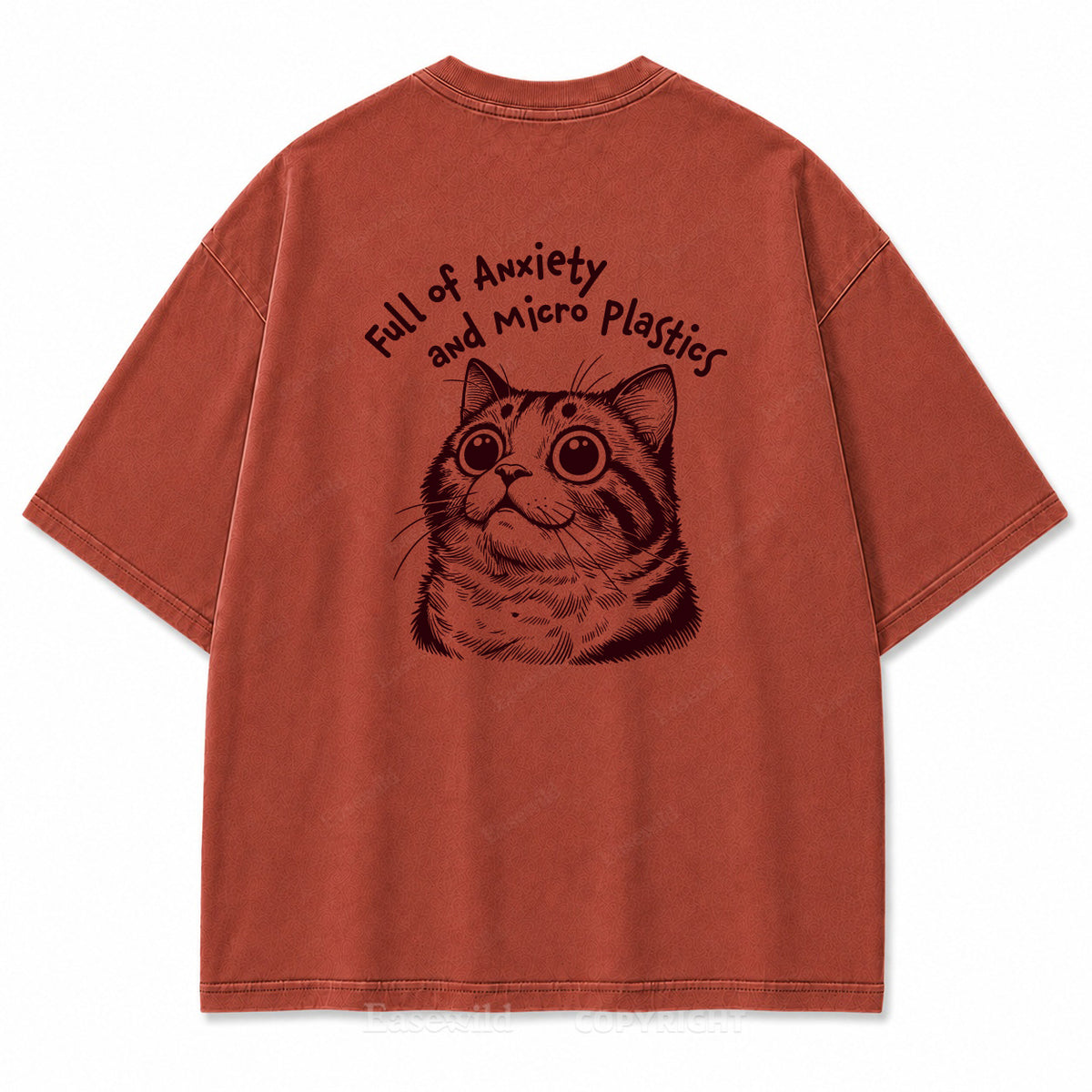 "Full of Anxiety and Micro Plastics" Funny Cat Washed Graphic T-Shirt