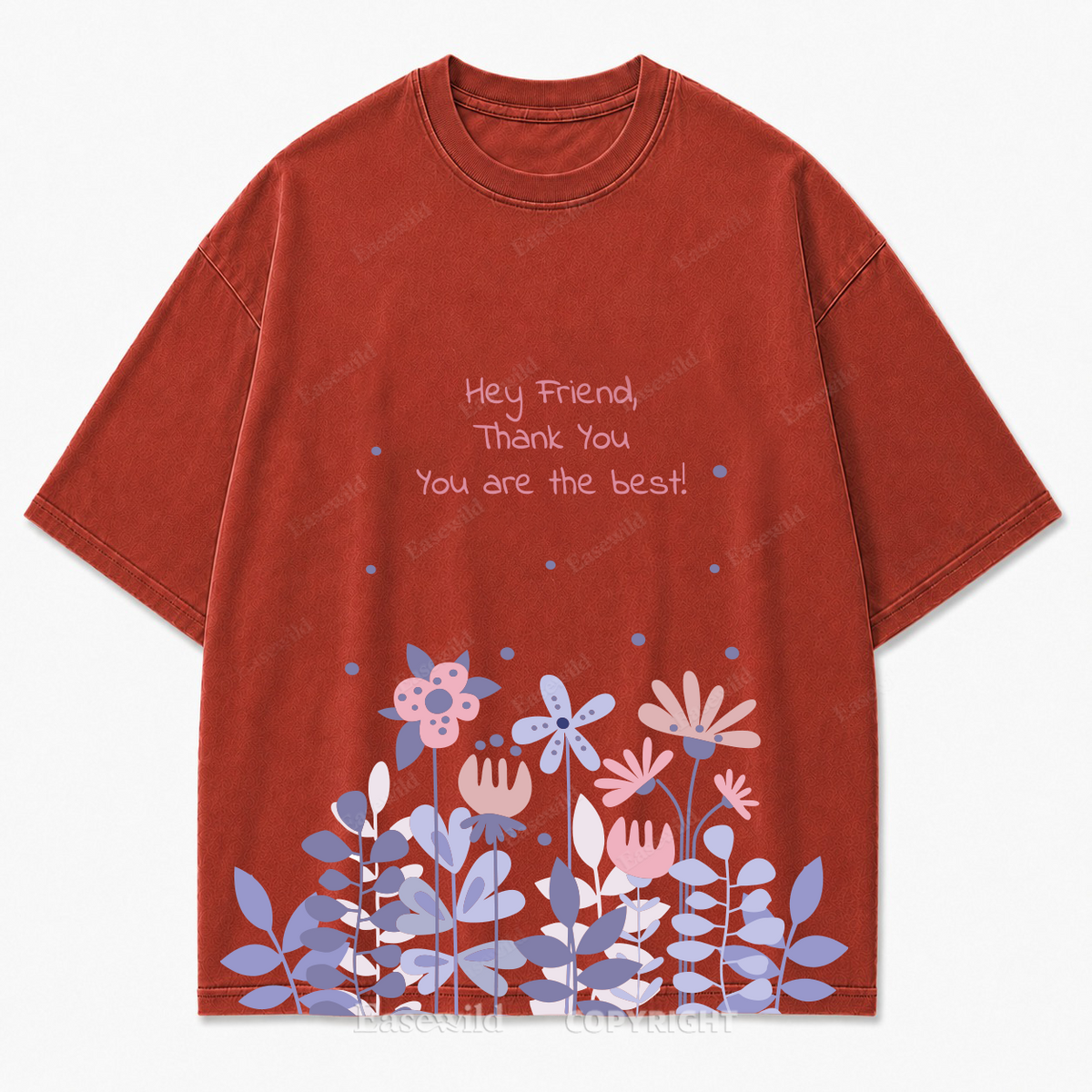 "Hey Friend, Thank You" Floral Washed Graphic T-Shirt