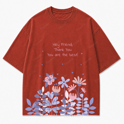 "Hey Friend, Thank You" Floral Washed Graphic T-Shirt
