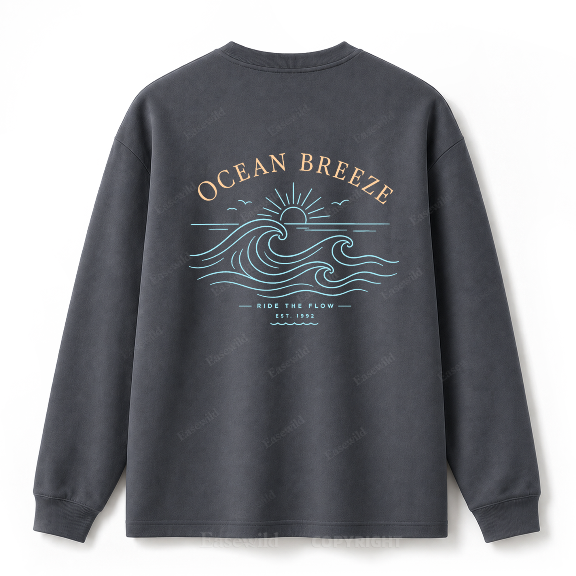 Ocean Breeze Wave Washed Graphic Long Sleeve Tee