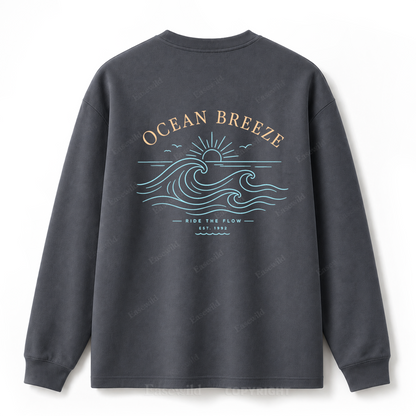 Ocean Breeze Wave Washed Graphic Long Sleeve Tee