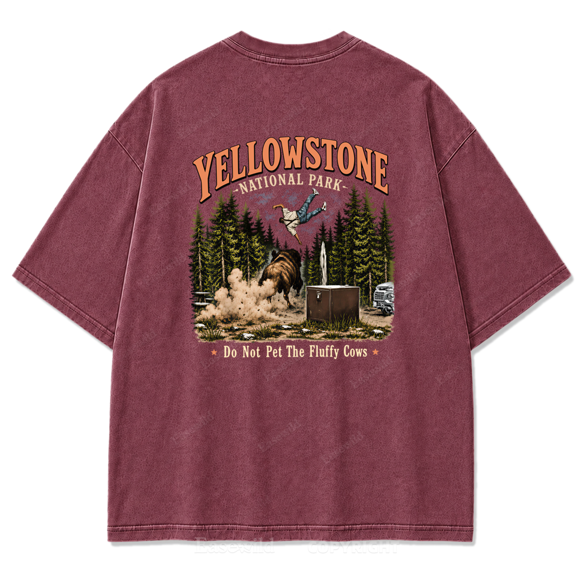 Yellowstone National Park Fluffy Cows Graphic Washed T-Shirt