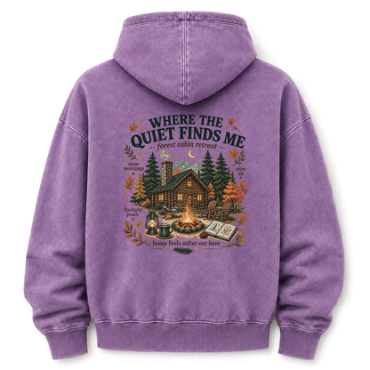 Where the Quiet Finds Me Cabin Washed Graphic Hoodie