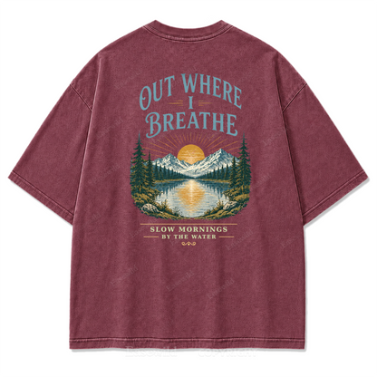 T-Shirt „Out Where I Breathe“ mit gewaschenem Print