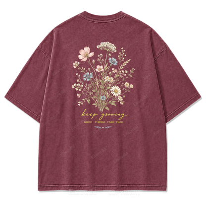 Keep Growing Floral Washed Print Tee