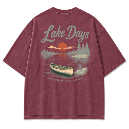 Lake Days Slow Mornings Graphic Washed T-Shirt