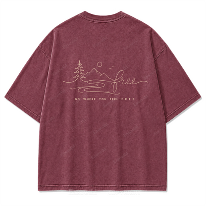 Go Where You Feel Free Mountain Washed Print Tee