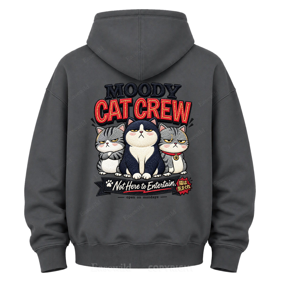 Moody Cat Crew Graphic Hoodie