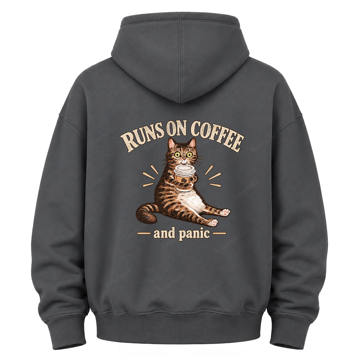 Runs On Coffee And Panic Tabby Cat Graphic Hoodie